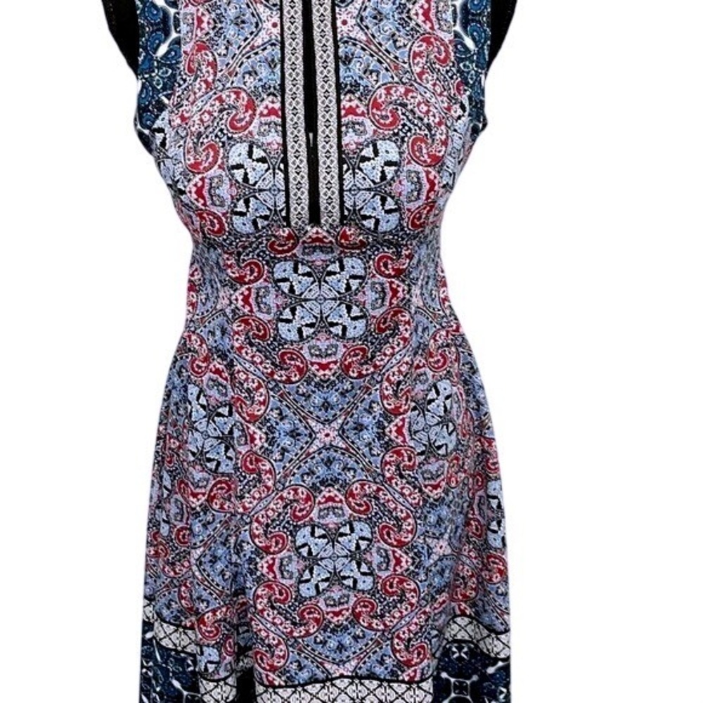 Maggy London Women Dress Paisley Medallion Keyhole Fit Flare Event 4 Blue Red